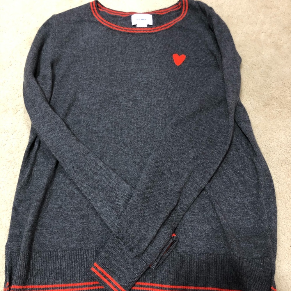 Old Navy grey sweater with red accents